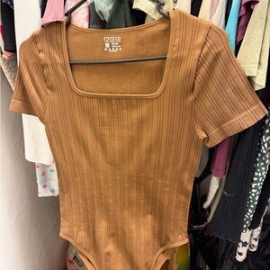 OQQ Brown Ribbed Bodysuit
